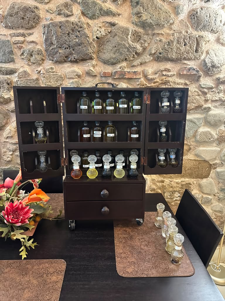 Travel case of exotic oil bottles